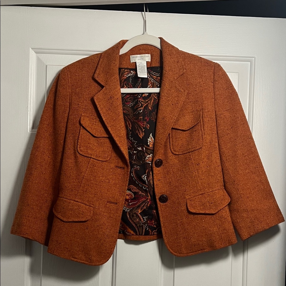 Worthington Petite Women's Orange Tweed Blazer